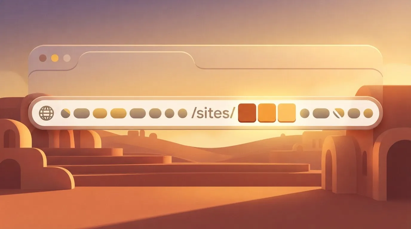 A browser address bar showing a URL with the specific alphanumeric string following the /sites/ segment, highlighting the…