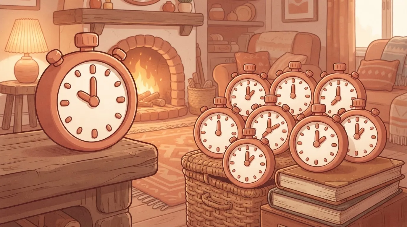 A single, large stopwatch on the left.