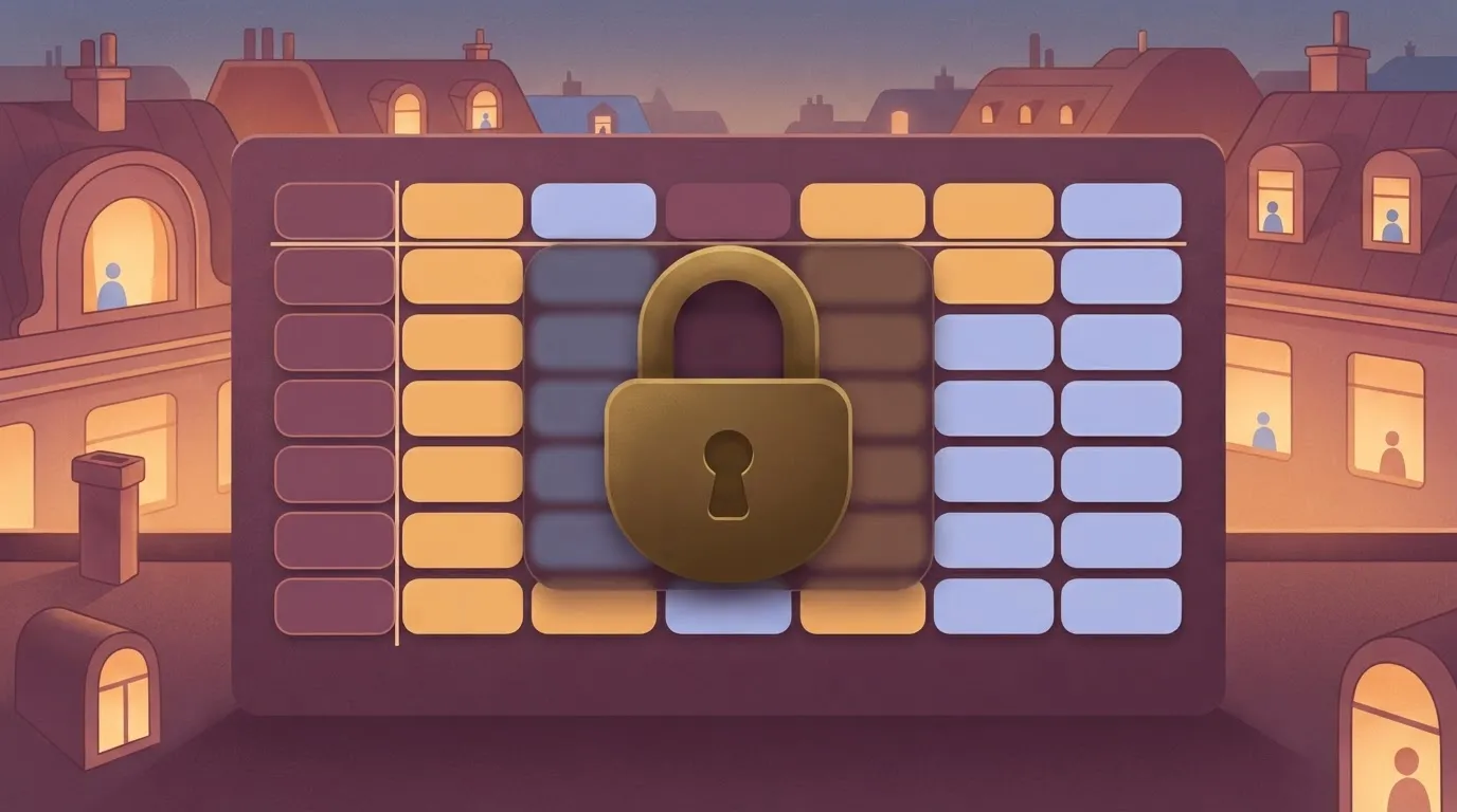 A digital spreadsheet grid with a heavy padlock icon positioned over it, representing the Google Sheets integration…