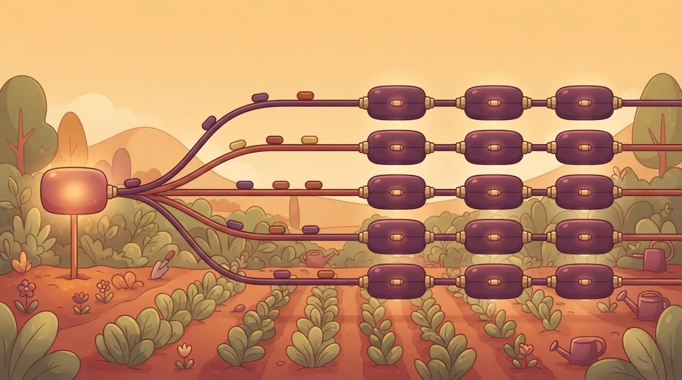 Iterator splitting a list into five bundles, each passing through later modules