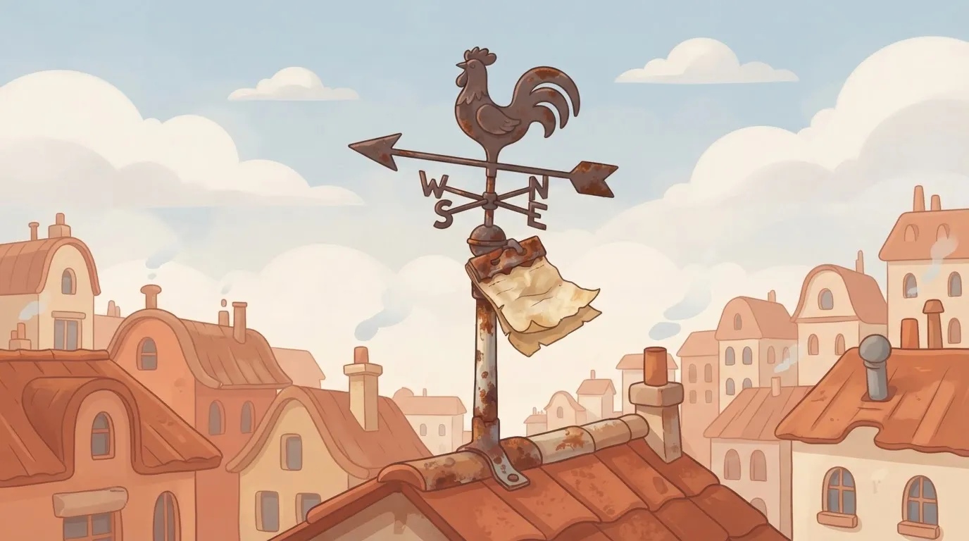 Confident weather vane jammed by a stale calendar page