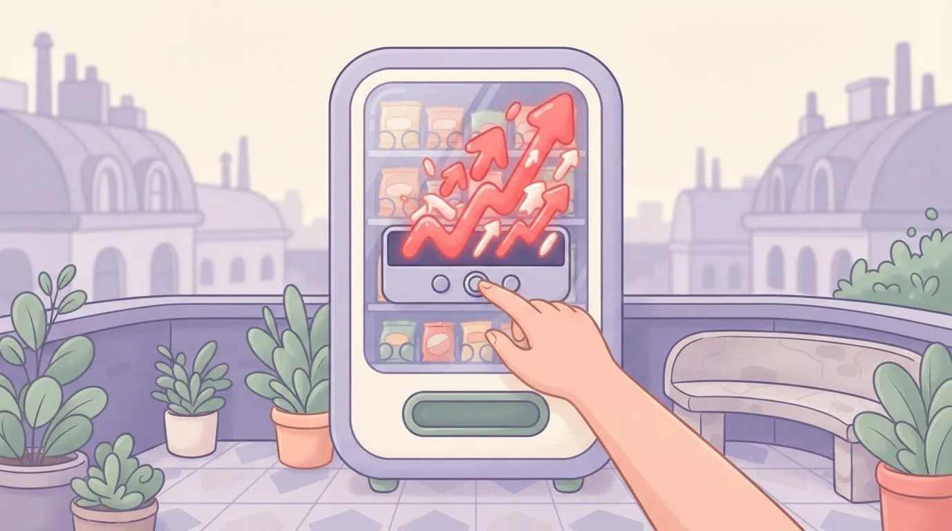 A vending machine where the price on the digital display jumps higher every time a person reaches for the button to make a…