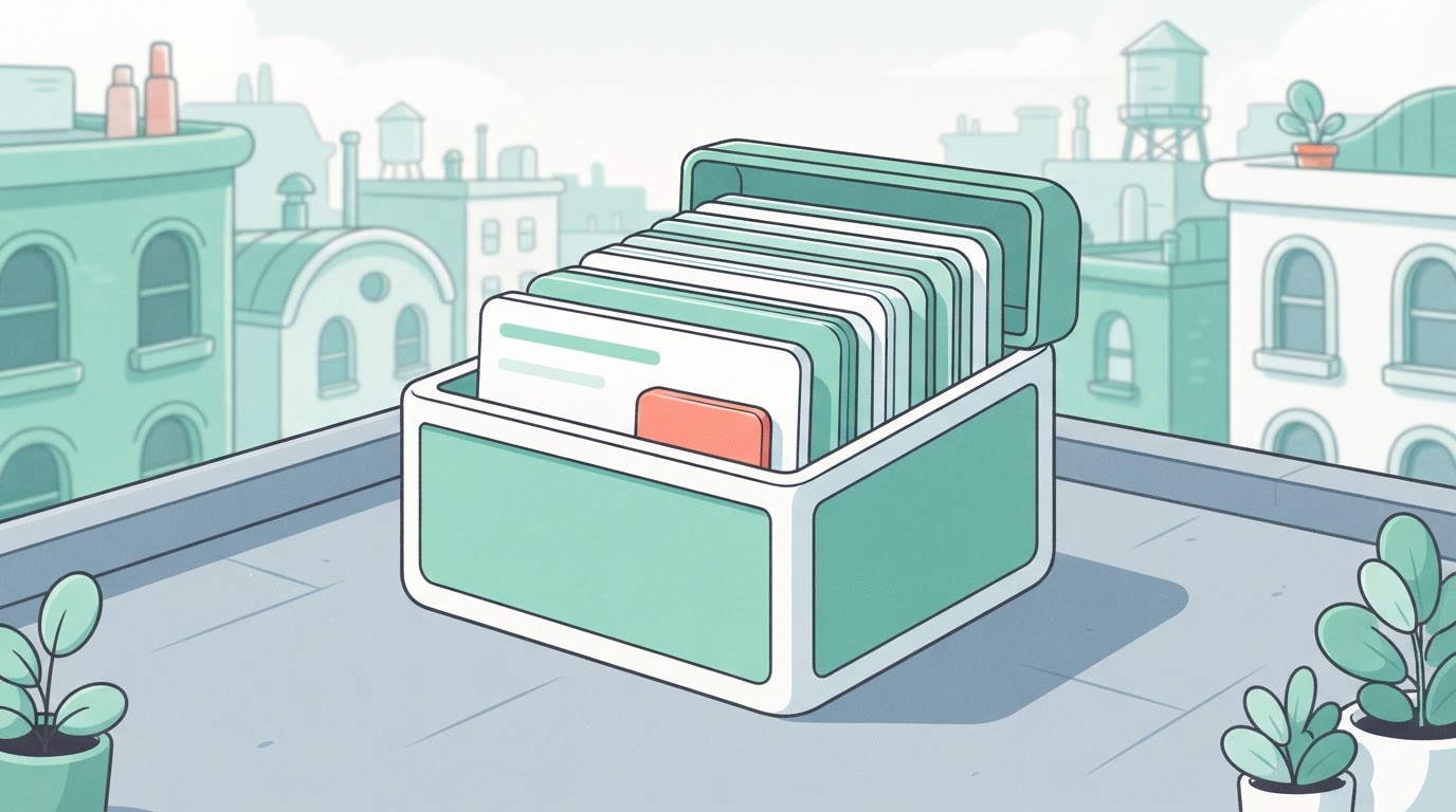 A series of rectangular cards representing tasks are stacked neatly inside a larger, open-top box representing a structural…