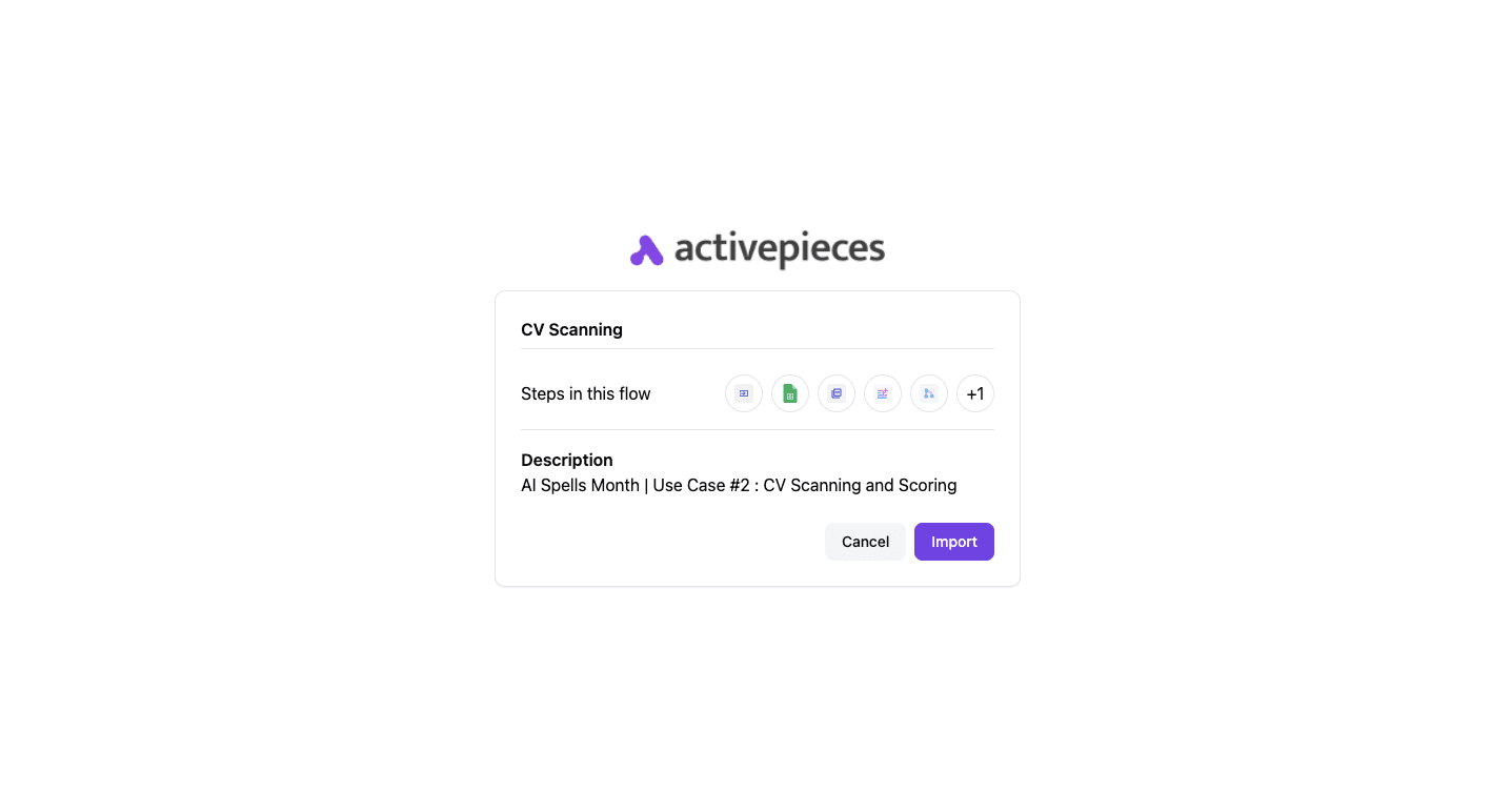 Activepieces CV Scanning and Scoring flow