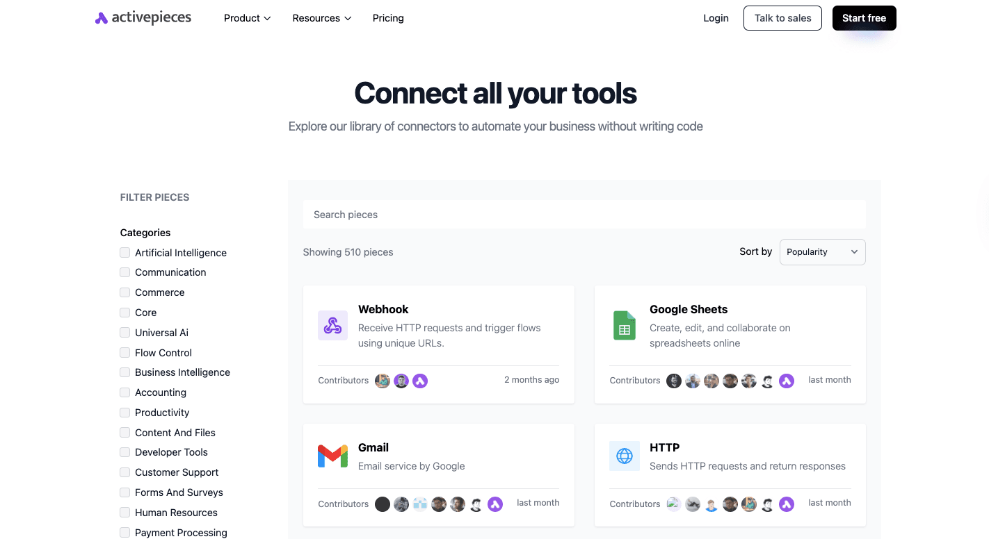 Activepieces 510 integrations