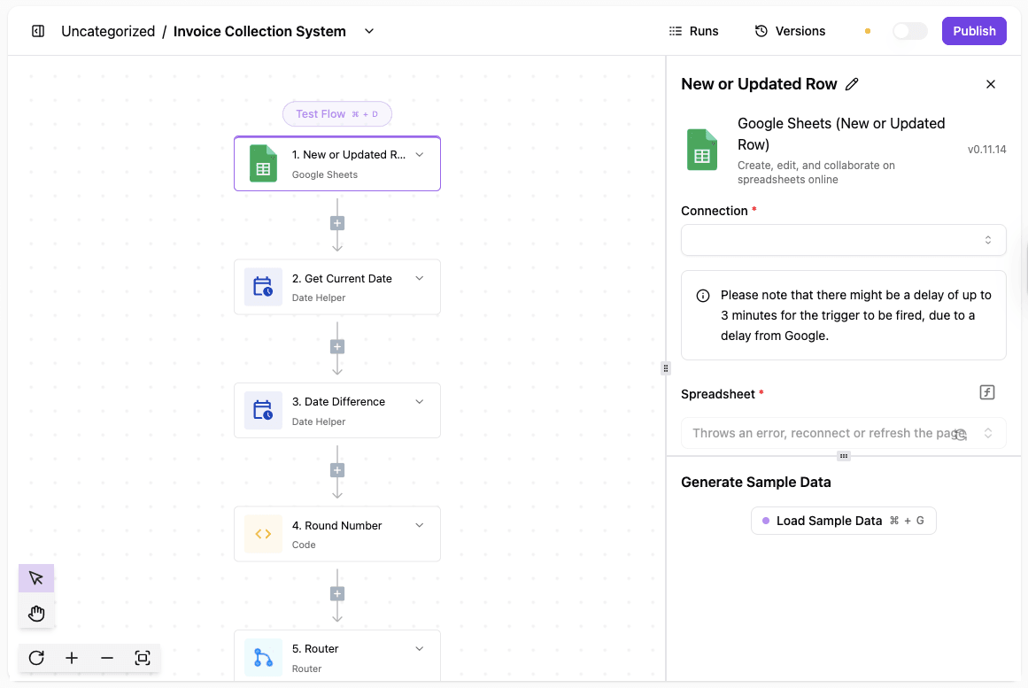 Activepieces invoice collection system flow