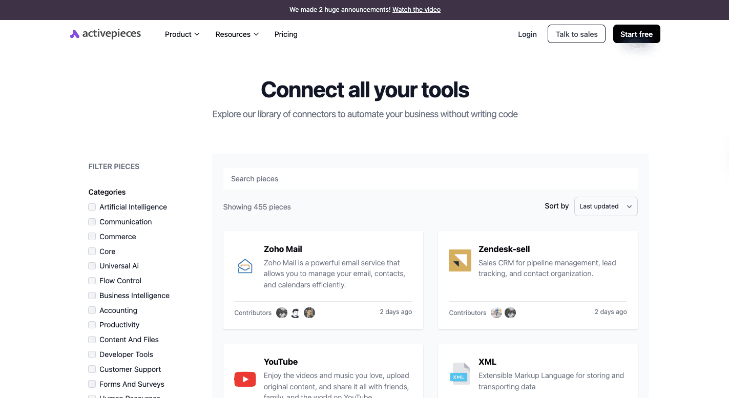 activepieces 455 integrations